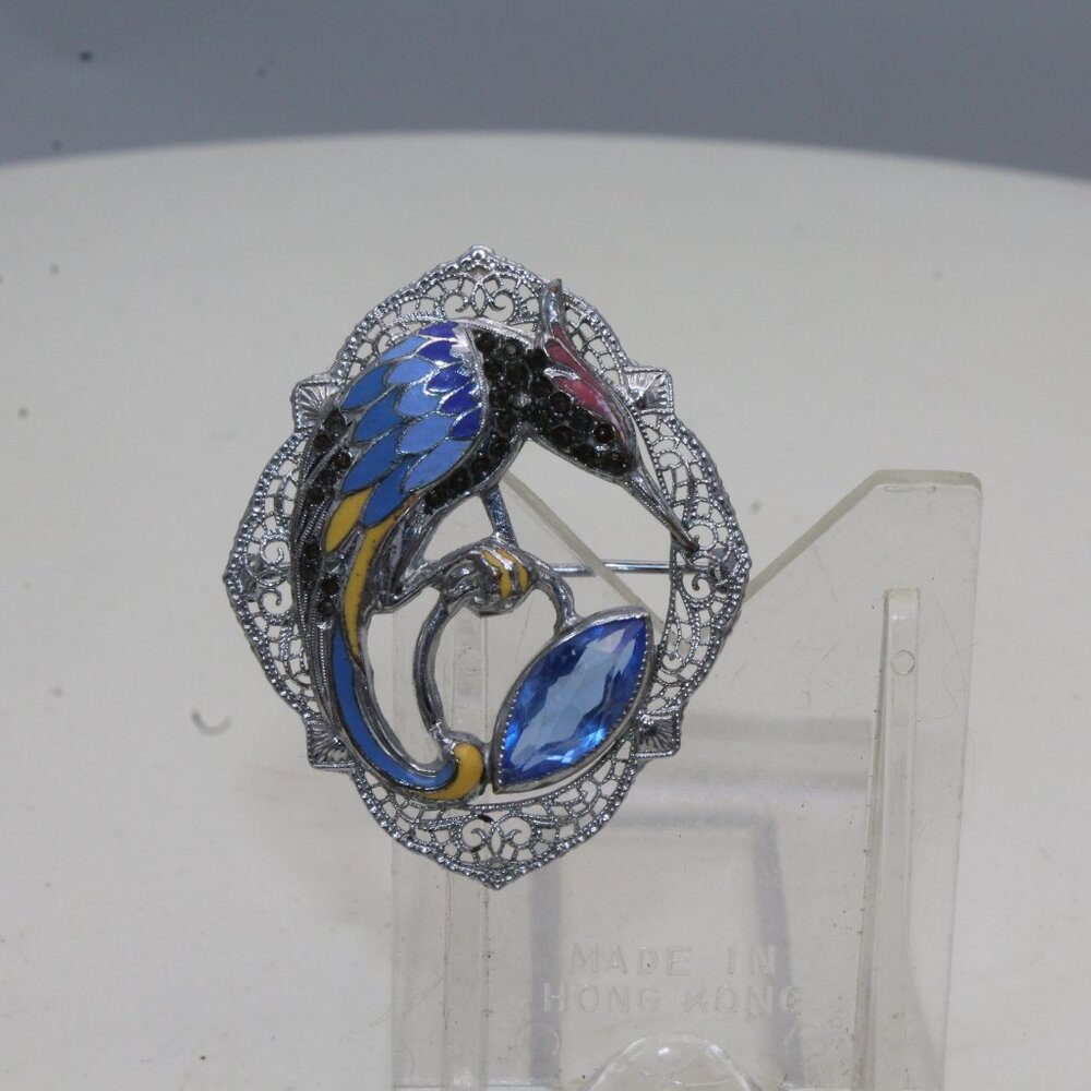 Vintage Filagree Enamel Bird of Paradise Brooch Pin Women Bird Brooches Signed
